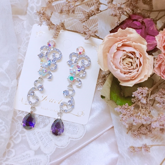 Two-tone violet drop earrings Point cycle Good bli