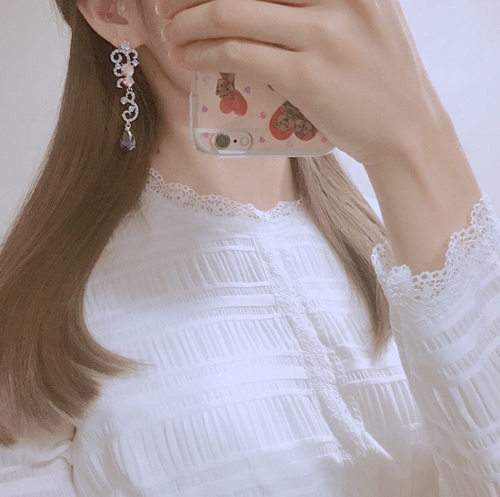 Two-tone violet drop earrings Point cycle Good bli