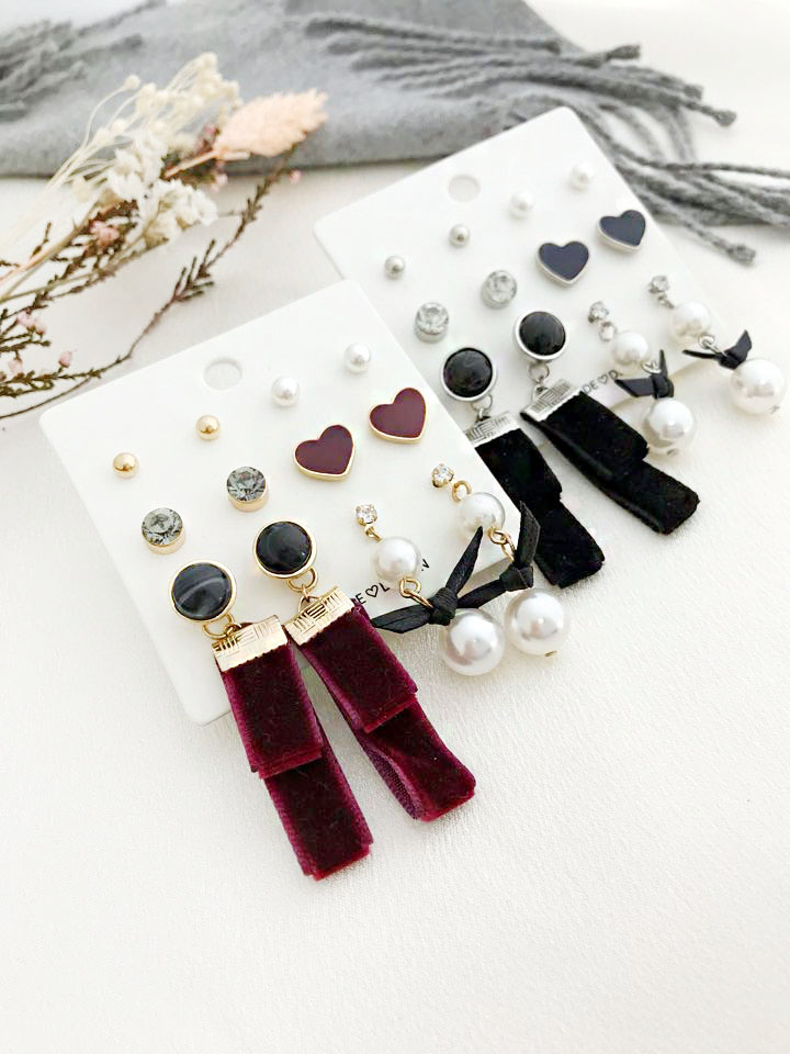 Velvet pearl drop 12-piece set Earrings Modern gli
