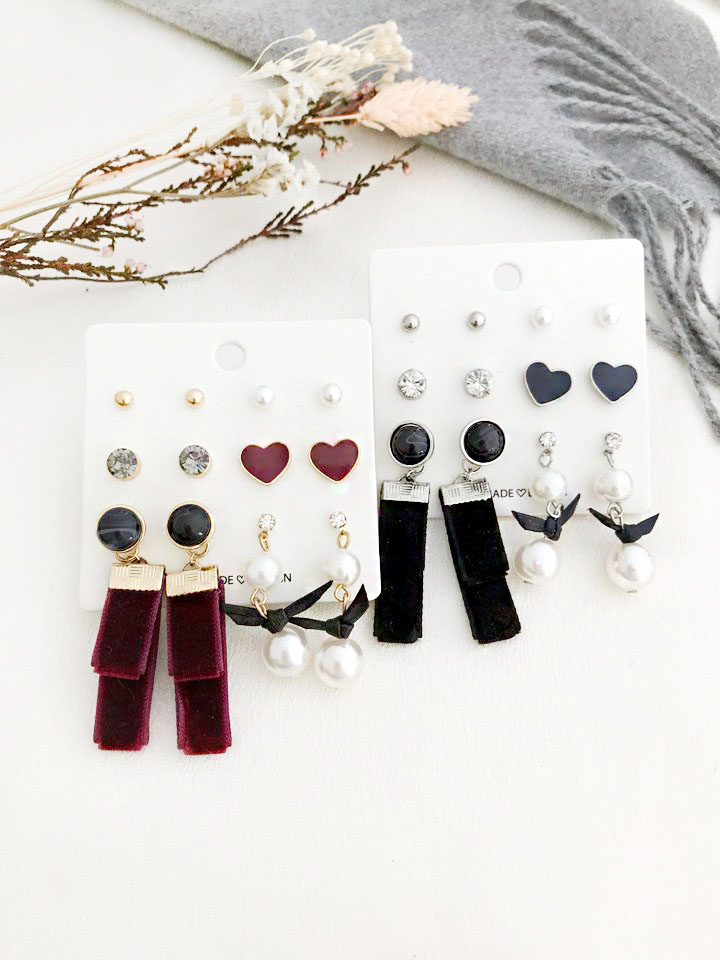 Velvet pearl drop 12-piece set Earrings Modern gli