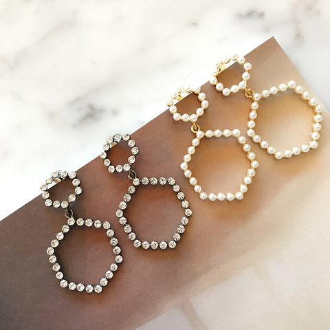 Pentagon Hexagon Cubic Pearl Drop Earrings Year-en