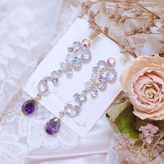 Two-tone violet drop earrings Point cycle Good bli