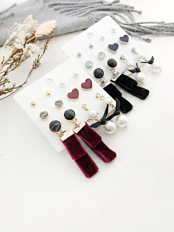 Velvet pearl drop 12-piece set Earrings Modern gli