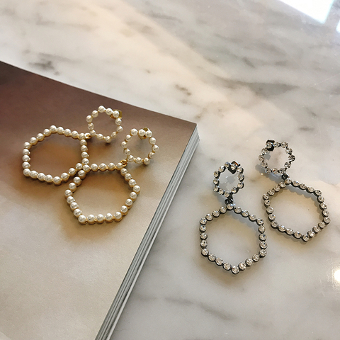 Pentagon Hexagon Cubic Pearl Drop Earrings Year-en
