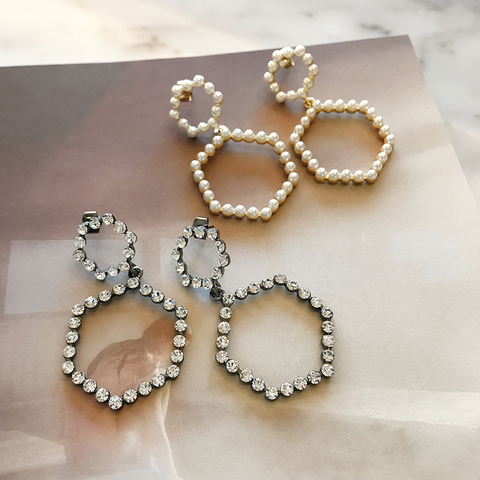 Pentagon Hexagon Cubic Pearl Drop Earrings Year-en