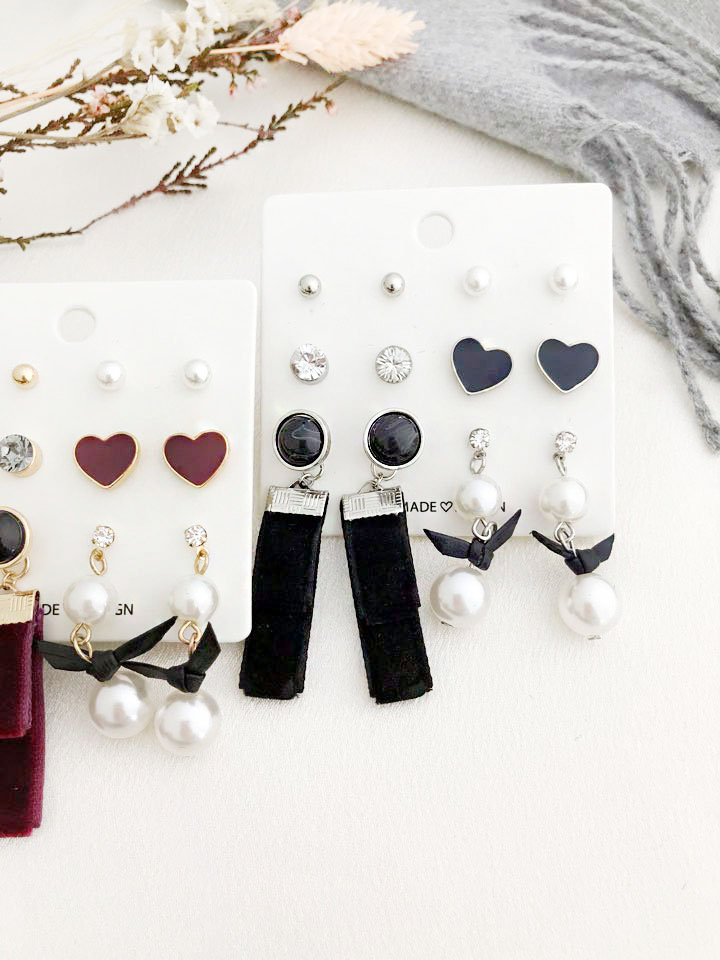 Velvet pearl drop 12-piece set Earrings Modern gli