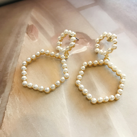 Pentagon Hexagon Cubic Pearl Drop Earrings Year-en