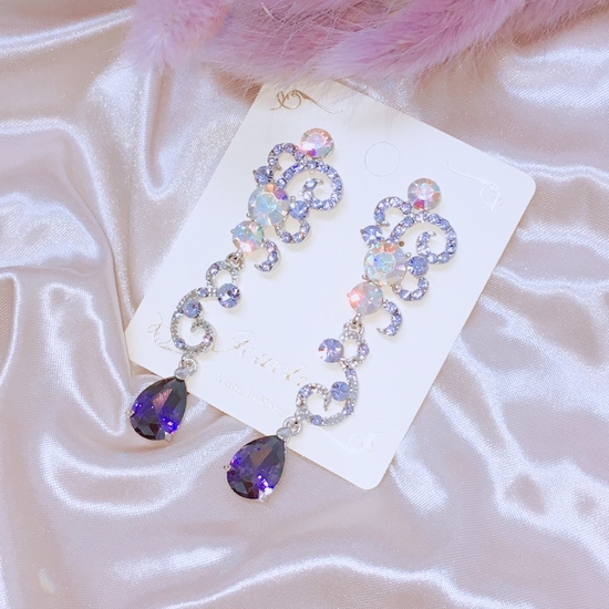 Two-tone violet drop earrings Point cycle Good bli