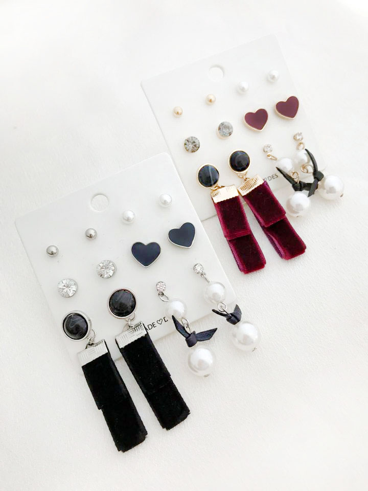 Velvet pearl drop 12-piece set Earrings Modern gli