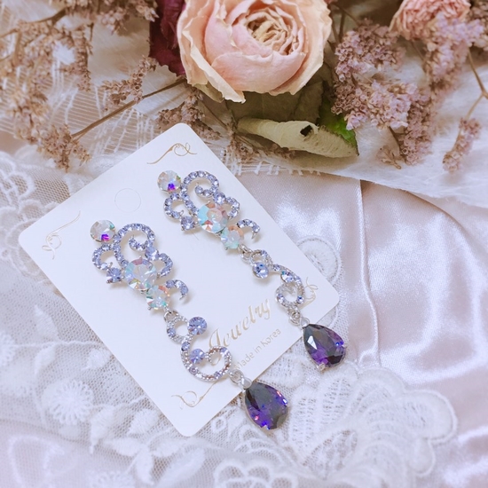 Two-tone violet drop earrings Point cycle Good bli