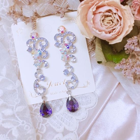 Two-tone violet drop earrings Point cycle Good bli