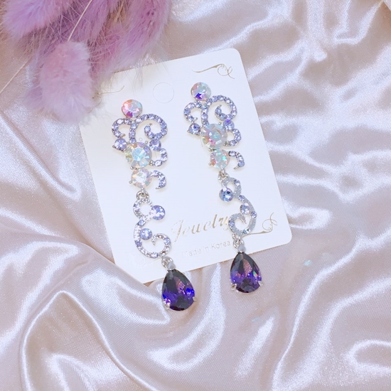 Two-tone violet drop earrings Point cycle Good bli