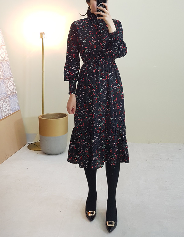 red garden Long Flower Chiffon Dress
