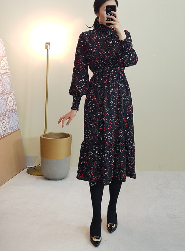 red garden Long Flower Chiffon Dress