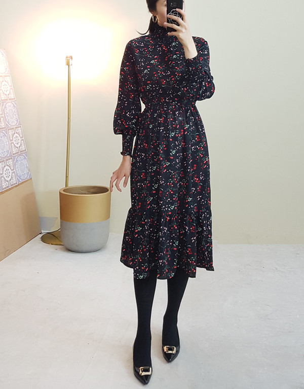 red garden Long Flower Chiffon Dress