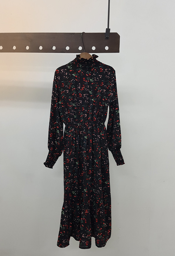 red garden Long Flower Chiffon Dress