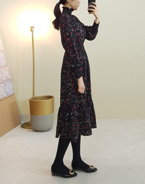 red garden Long Flower Chiffon Dress