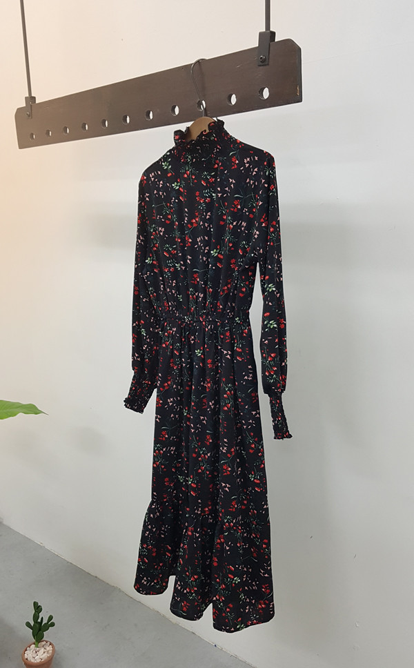 red garden Long Flower Chiffon Dress
