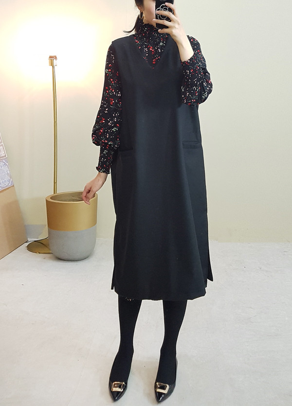 red garden Long Flower Chiffon Dress