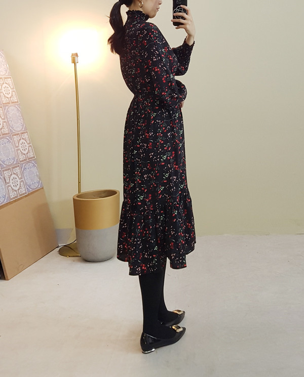 red garden Long Flower Chiffon Dress