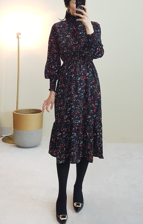 red garden Long Flower Chiffon Dress