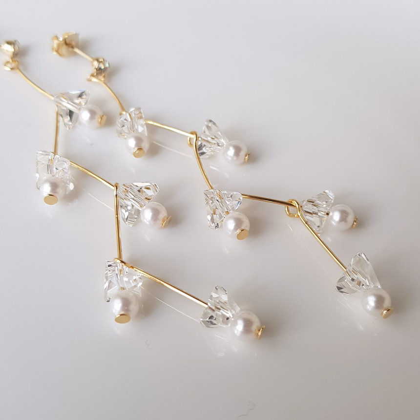 Zig Zag Crystal Cubic Drop Earrings 2color Cheung 