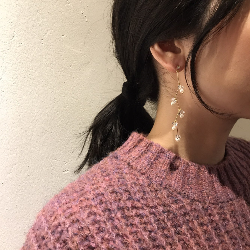 Zig Zag Crystal Cubic Drop Earrings 2color Cheung 