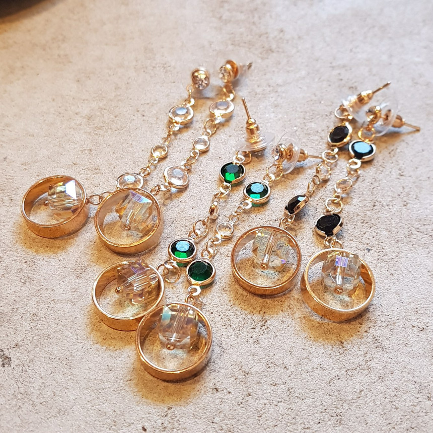 Crystal Drop Earrings 3color Wedding Look Office L