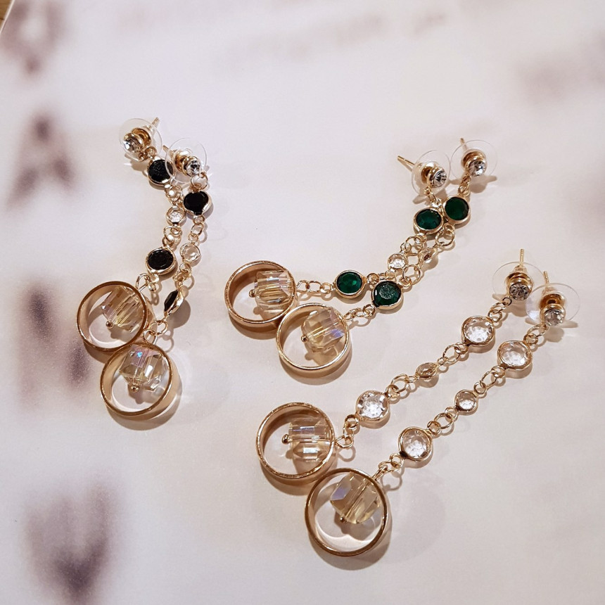 Crystal Drop Earrings 3color Wedding Look Office L