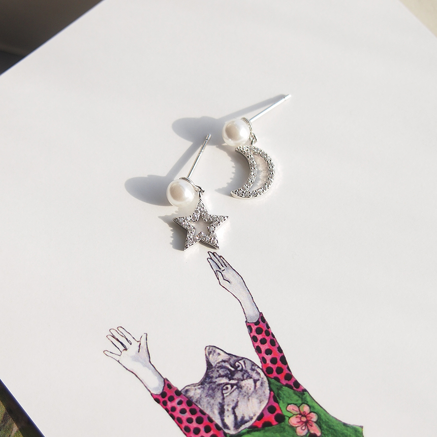 Anti-allergic silver pearl drop earrings 2color si