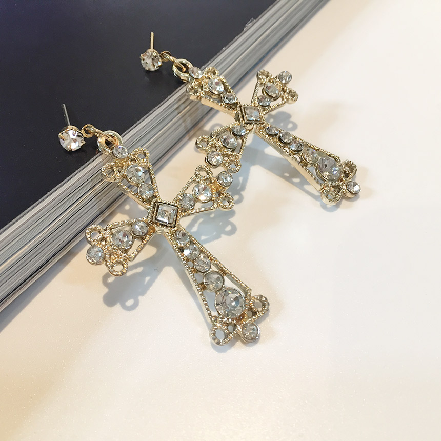 Moushibine Cross Cutter Big Drop Earrings Mouton A