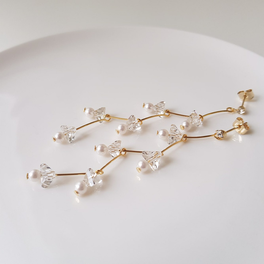 Zig Zag Crystal Cubic Drop Earrings 2color Cheung 