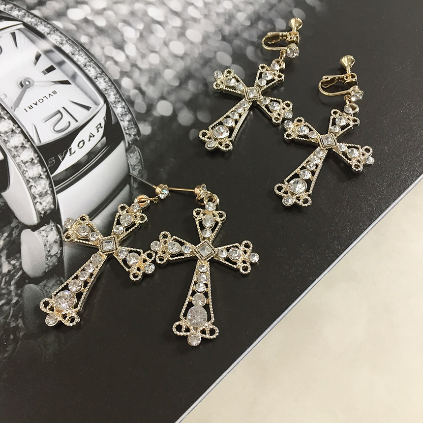 Moushibine Cross Cutter Big Drop Earrings Mouton A