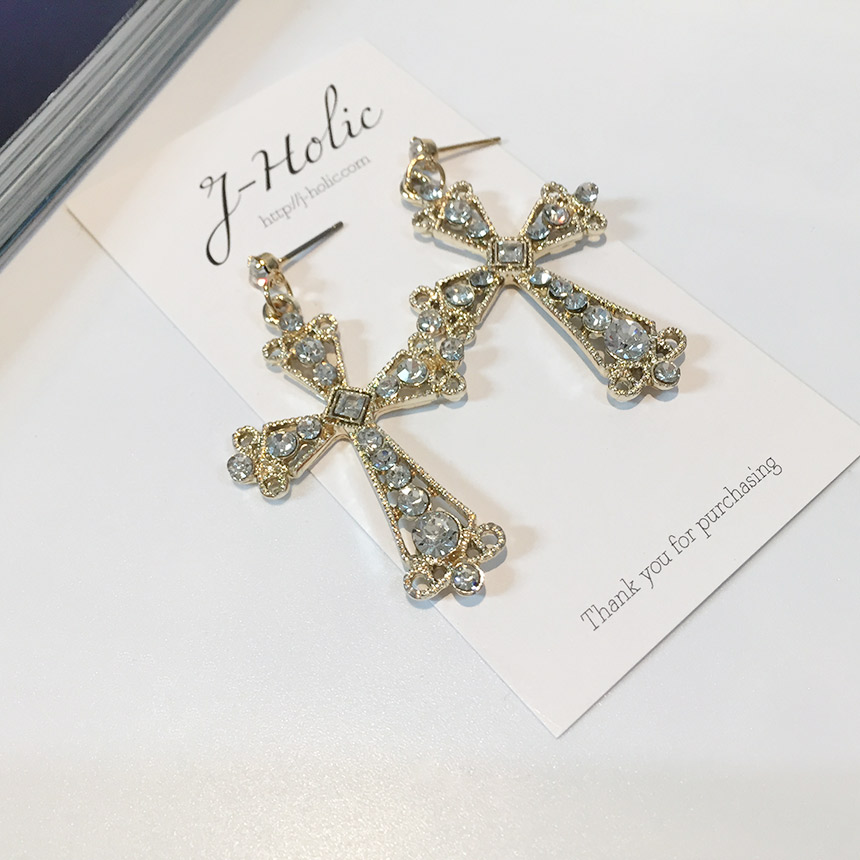 Moushibine Cross Cutter Big Drop Earrings Mouton A