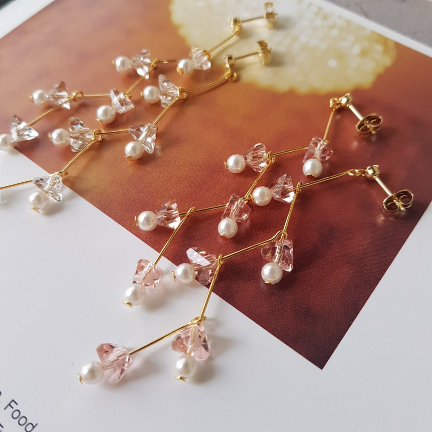 Zig Zag Crystal Cubic Drop Earrings 2color Cheung 