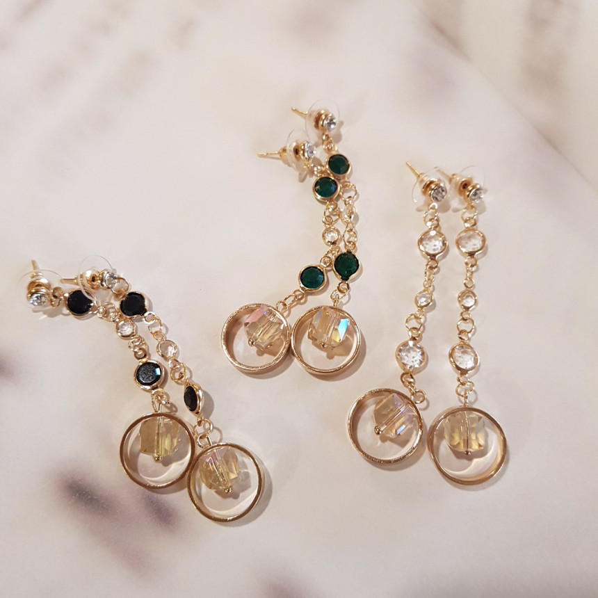 Crystal Drop Earrings 3color Wedding Look Office L