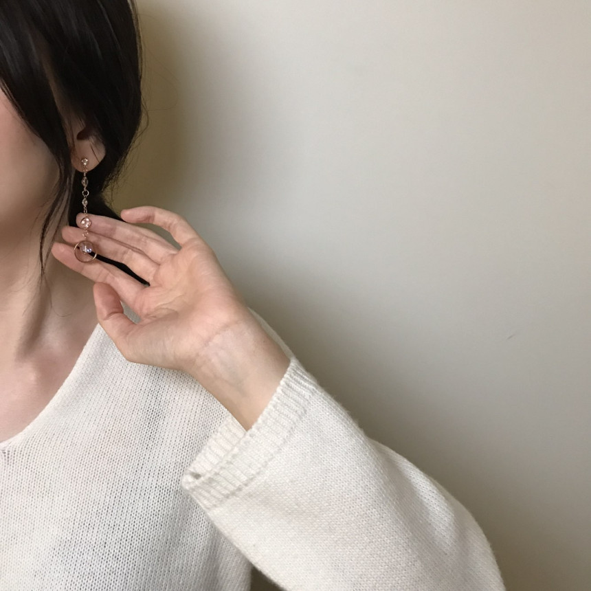 Crystal Drop Earrings 3color Wedding Look Office L