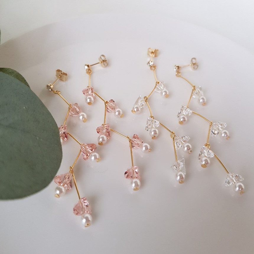 Zig Zag Crystal Cubic Drop Earrings 2color Cheung 