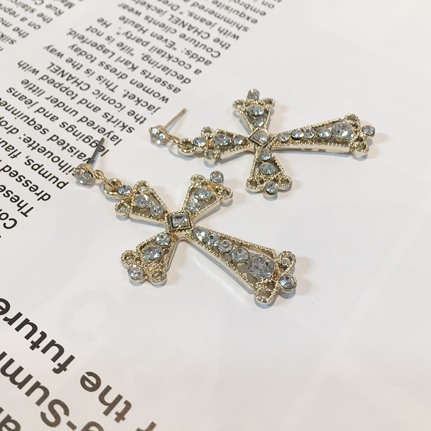 Moushibine Cross Cutter Big Drop Earrings Mouton A