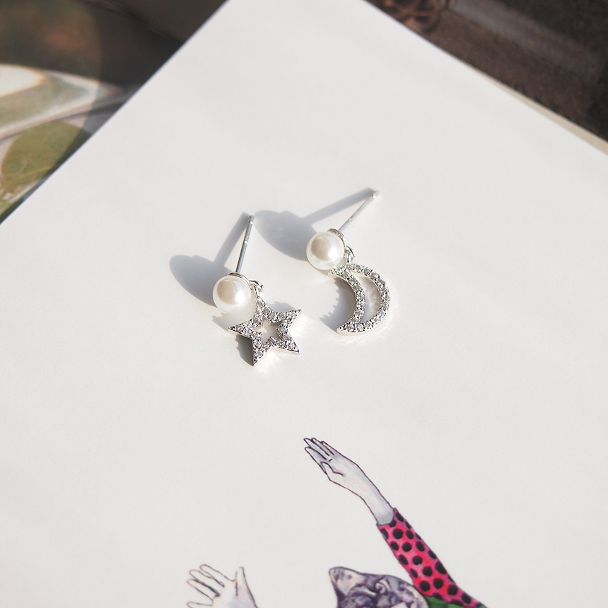 Anti-allergic silver pearl drop earrings 2color si