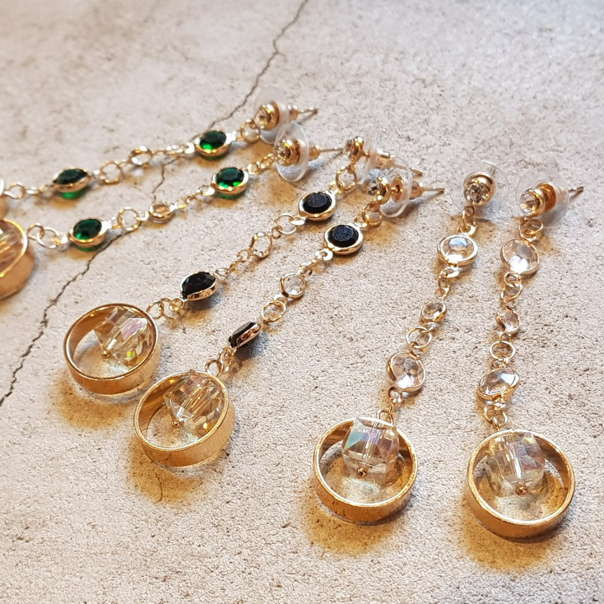 Crystal Drop Earrings 3color Wedding Look Office L