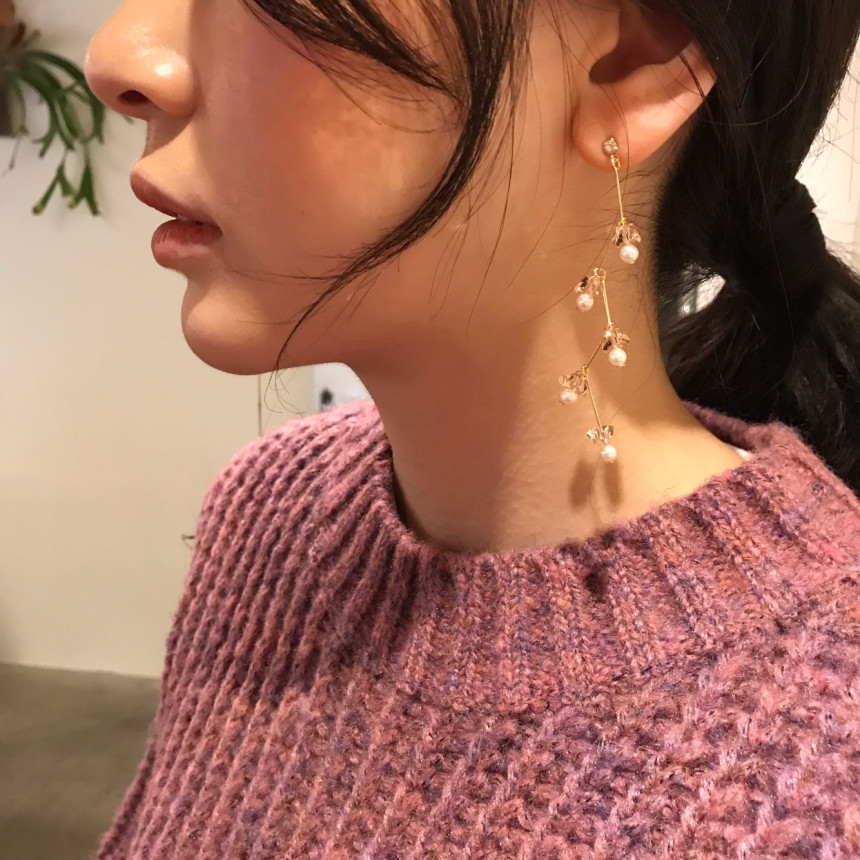 Zig Zag Crystal Cubic Drop Earrings 2color Cheung 