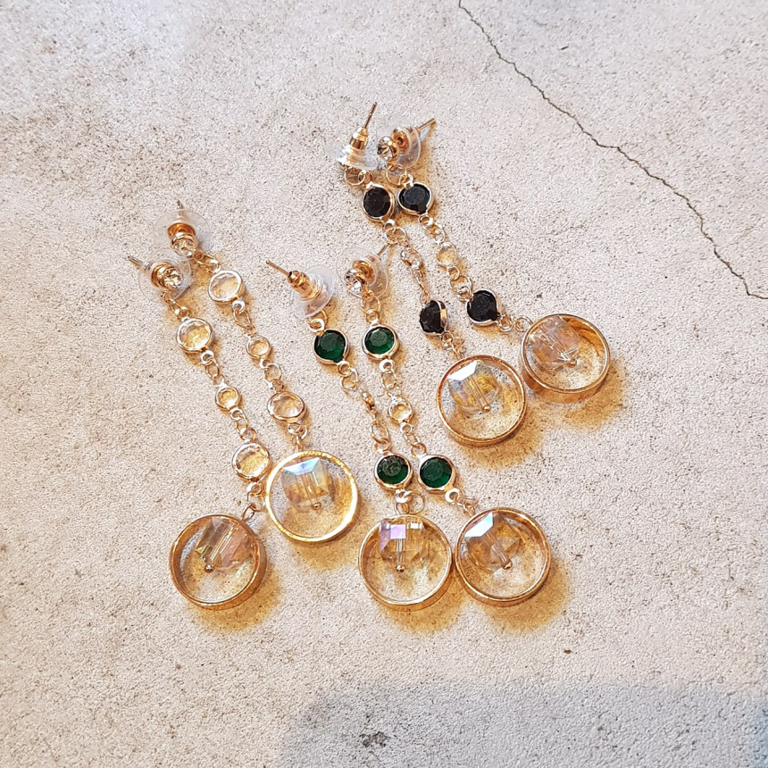 Crystal Drop Earrings 3color Wedding Look Office L