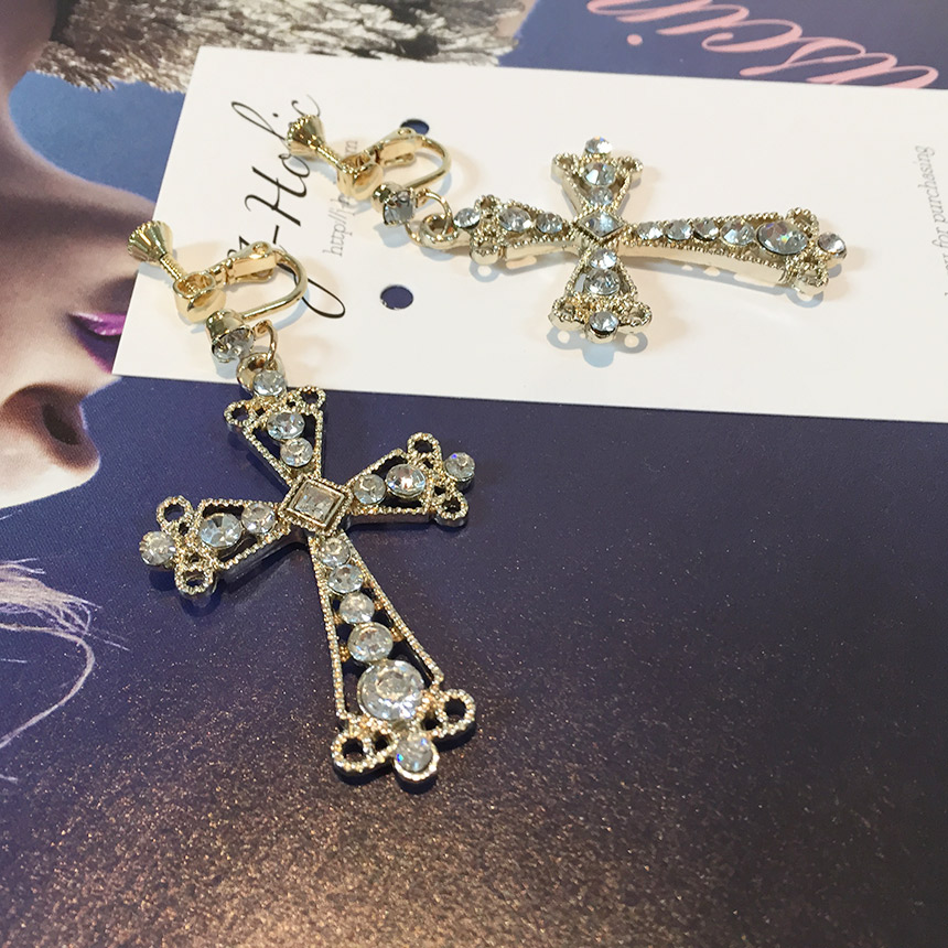 Moushibine Cross Cutter Big Drop Earrings Mouton A