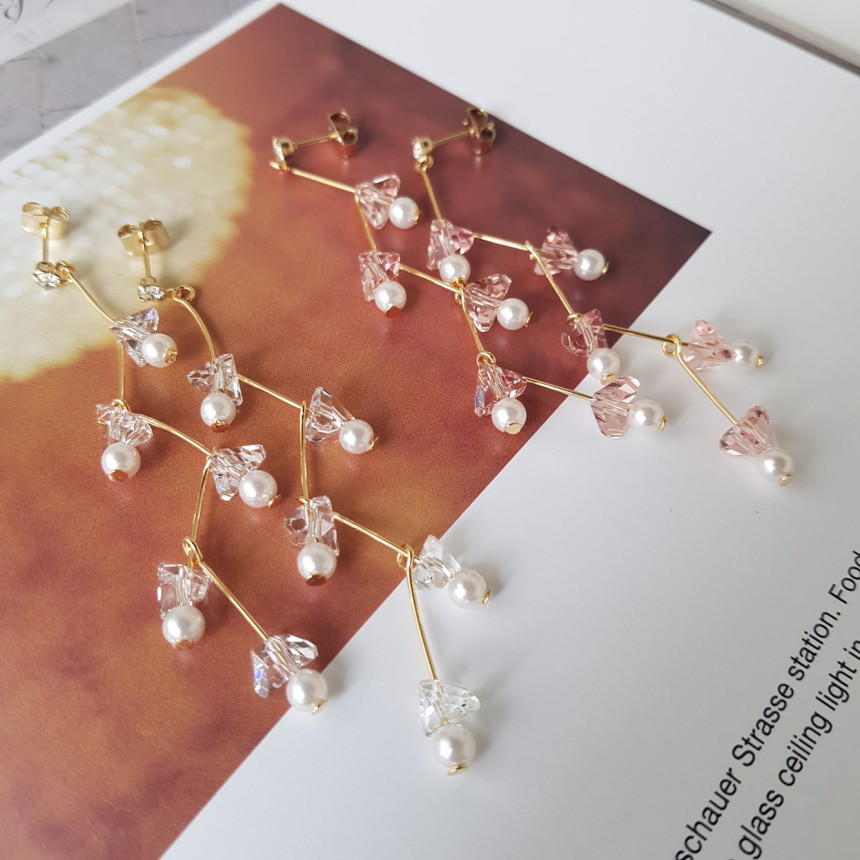 Zig Zag Crystal Cubic Drop Earrings 2color Cheung 