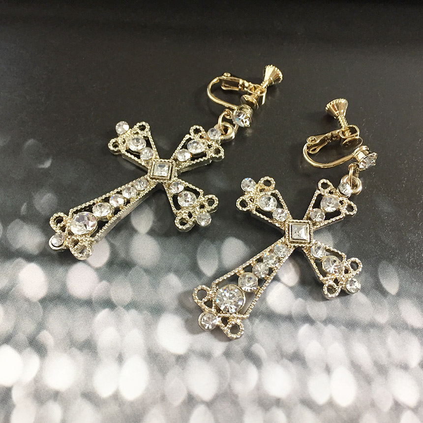 Moushibine Cross Cutter Big Drop Earrings Mouton A