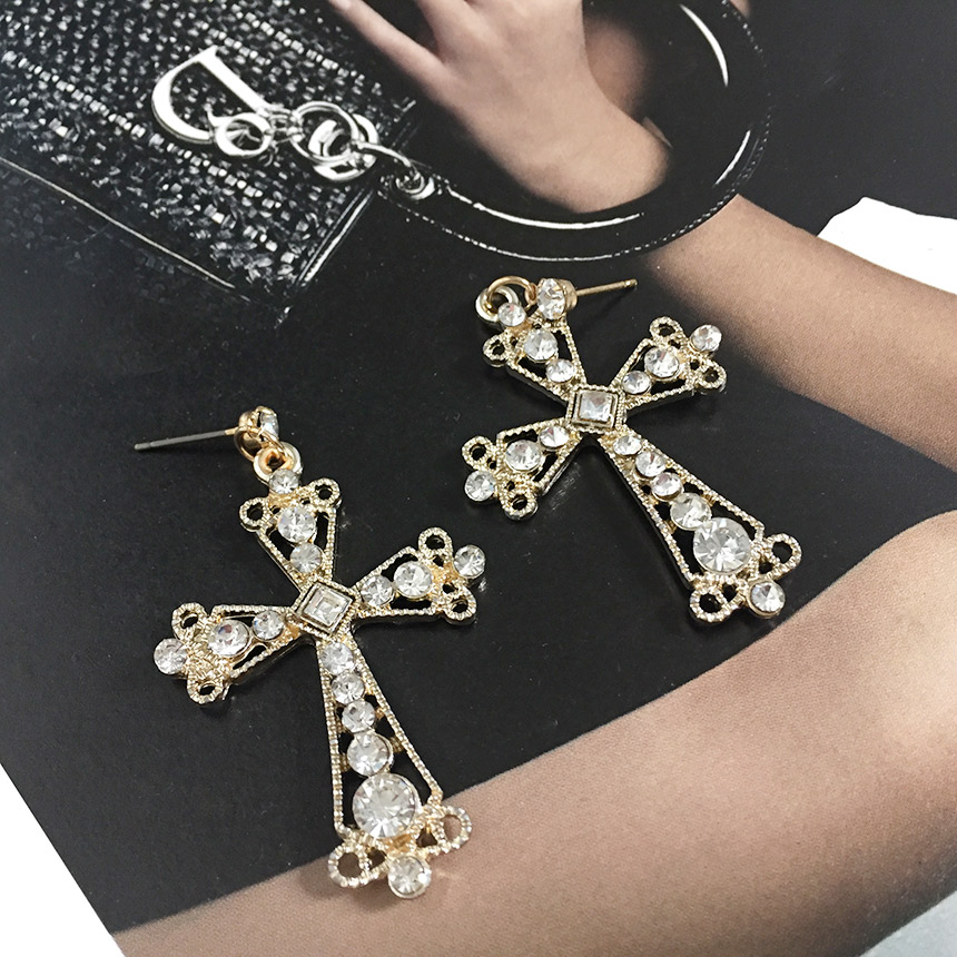 Moushibine Cross Cutter Big Drop Earrings Mouton A