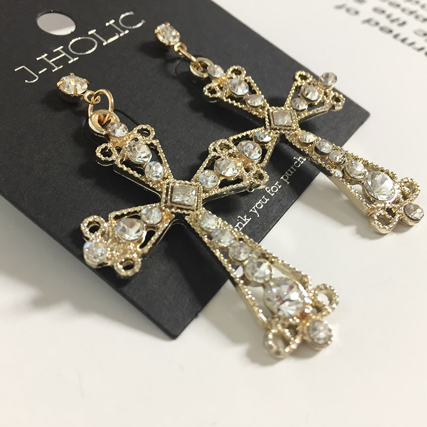 Moushibine Cross Cutter Big Drop Earrings Mouton A
