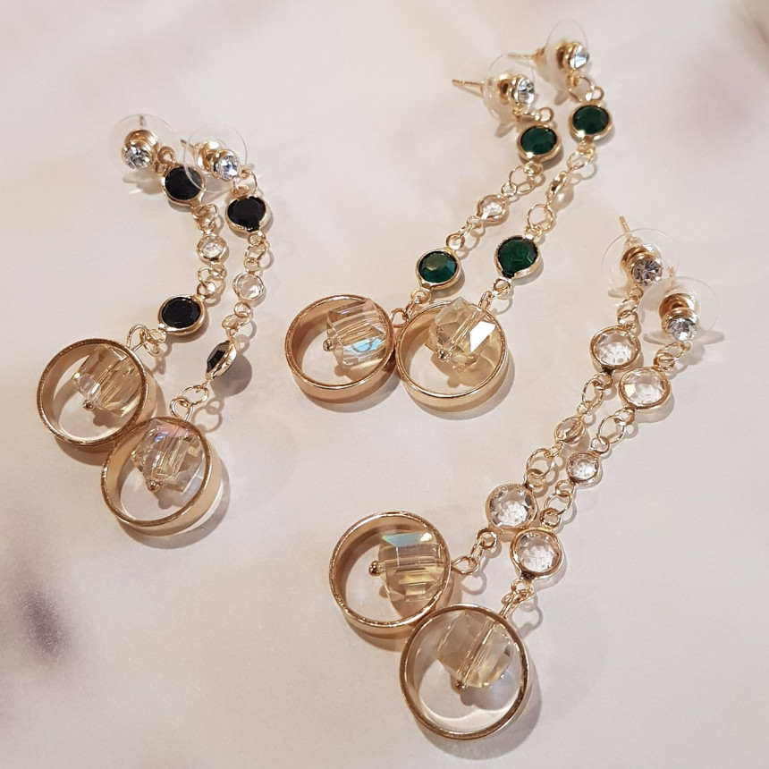 Crystal Drop Earrings 3color Wedding Look Office L