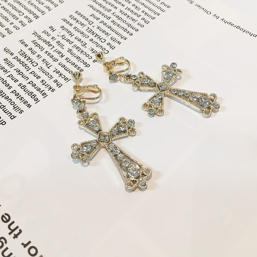 Moushibine Cross Cutter Big Drop Earrings Mouton A